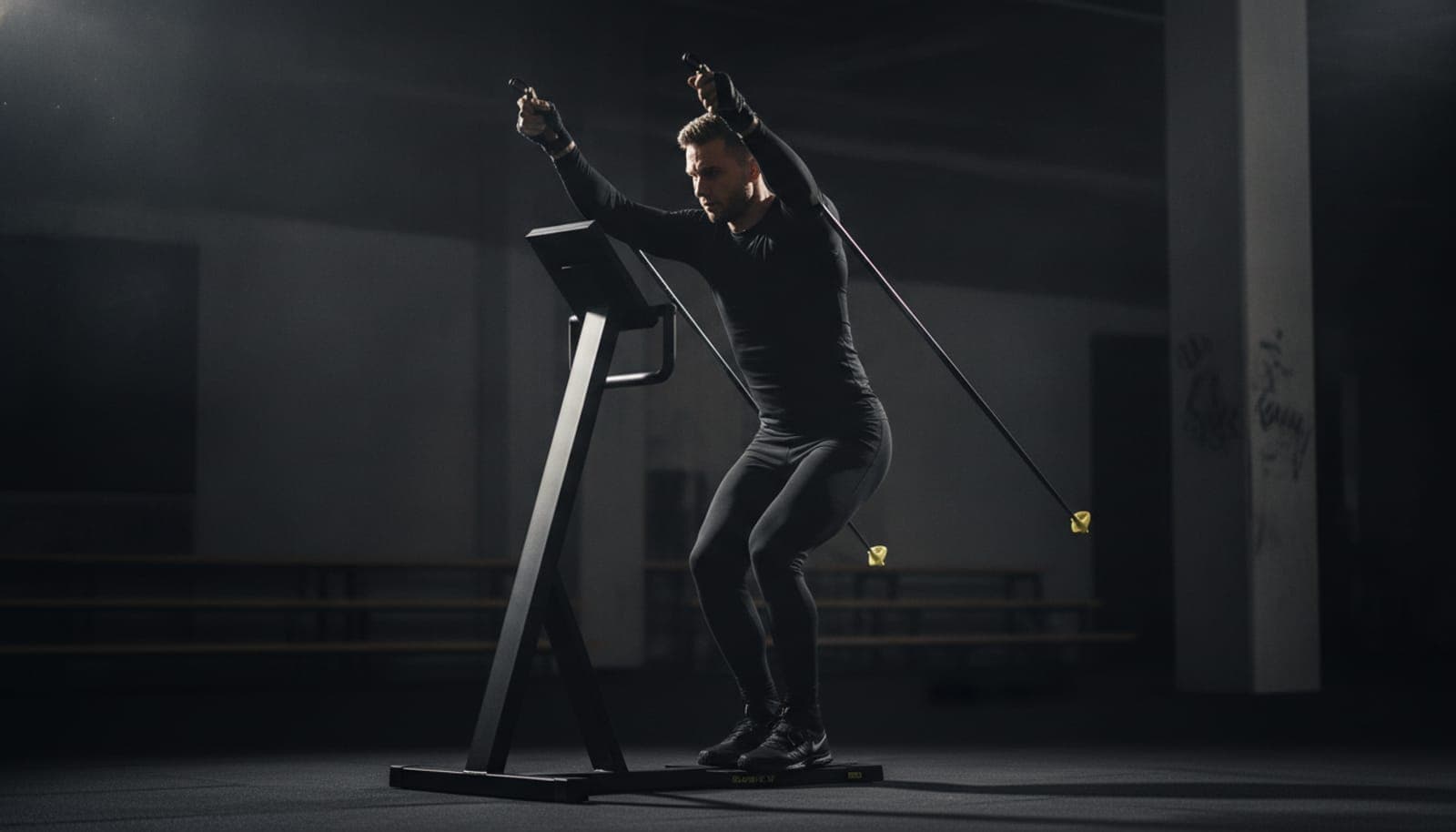 Athlete on a ski erg station