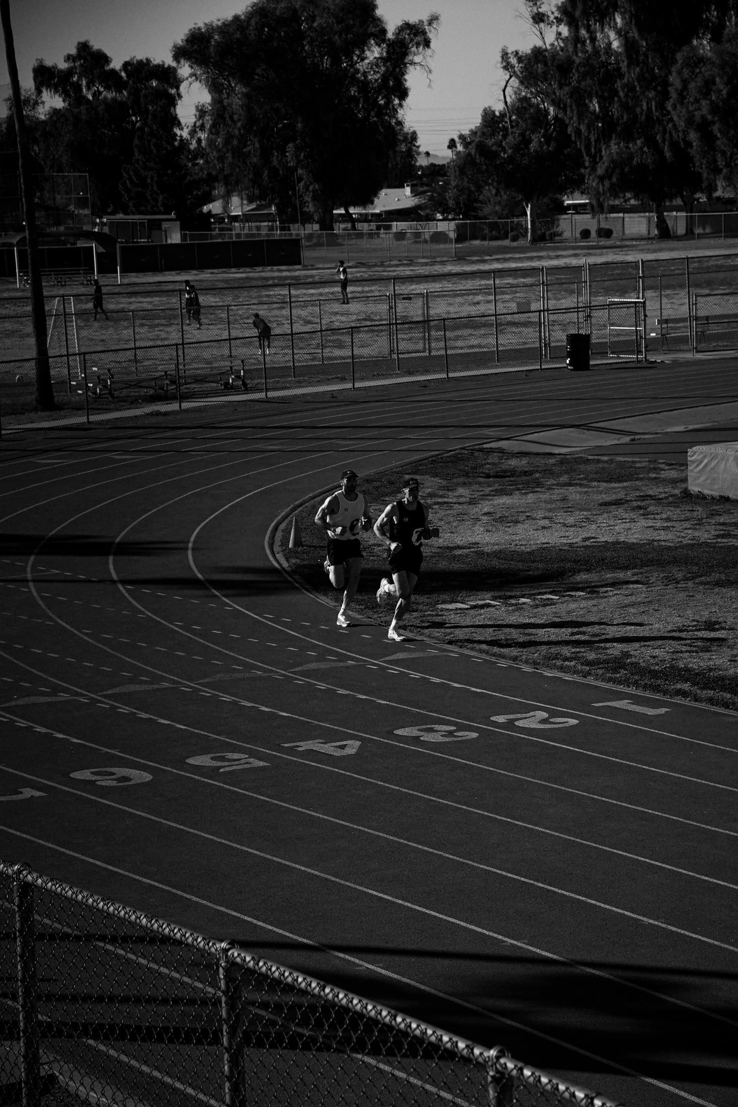 Marked running lanes at a training session